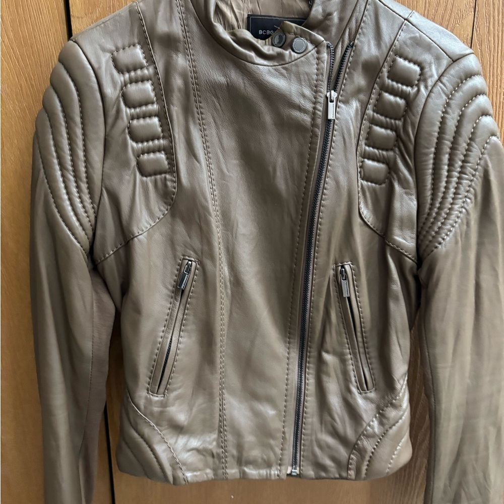 BCBGMaxAzria Olive Green Leather Motorcycle Jacket